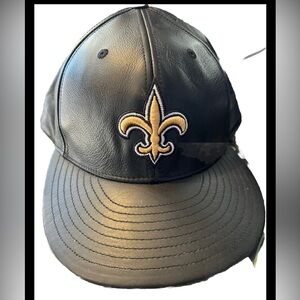 New Orleans Saints NFL  All LEATHER Black Reebok  Cap Size 7 3/4